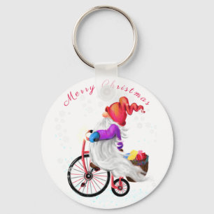 Frohe Weihnachten - Funny Gnome mit Bike und Gesch Schlüsselanhänger