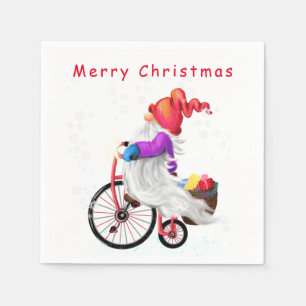 Frohe Weihnachten - Funny Gnome mit Bike und Gesch Serviette