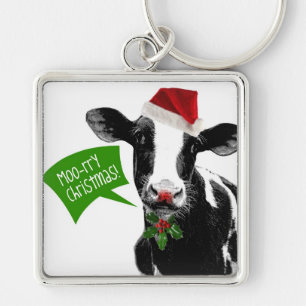 Frohe Weihnachten! Funny Holiday Cow in Weihnachts Schlüsselanhänger