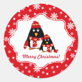 Frohe Weihnachten. Funny Little Penguins Runder Aufkleber