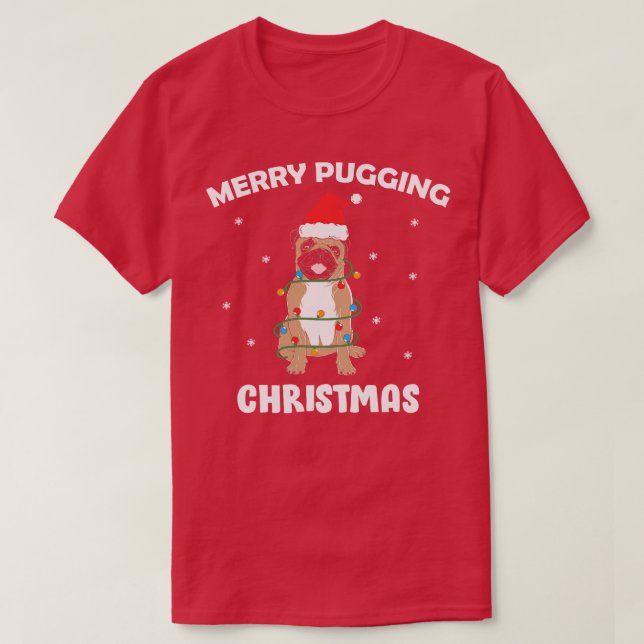 Frohe Weihnachten Funny Mops Hund T-Shirt (Design vorne)