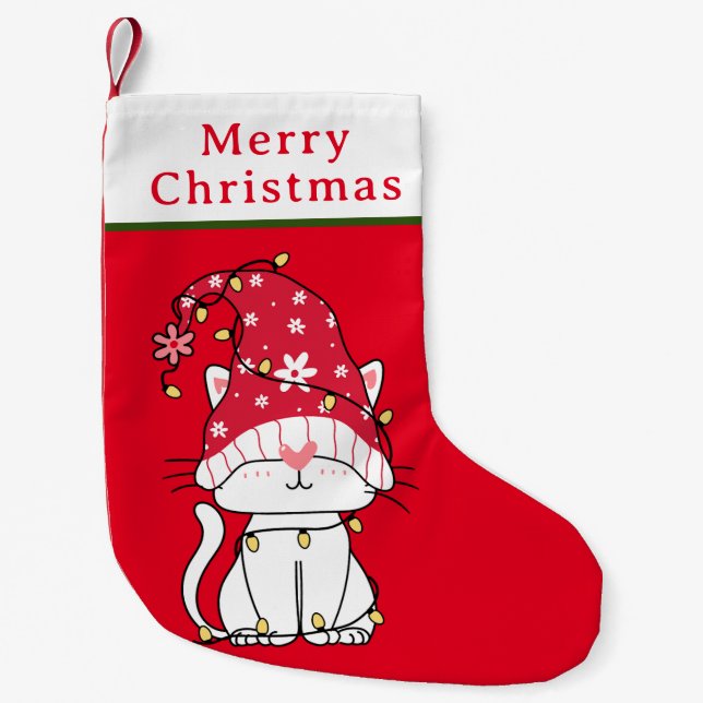 Frohe Weihnachten Funny Niedlich Christmas Cat Kleiner Weihnachtsstrumpf (Vorderseite)