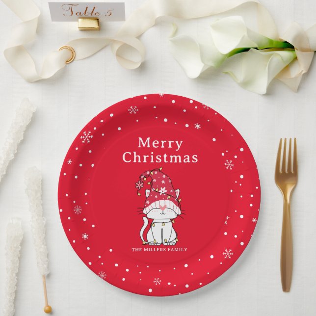 Frohe Weihnachten Funny Niedlich Christmas Cat Pappteller (Hochzeit)
