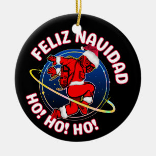 FROHE WEIHNACHTEN FUNNY SANTA ASTRONAUT  KERAMIK ORNAMENT