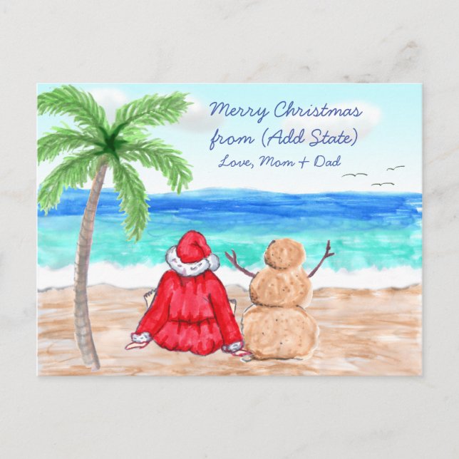 Frohe Weihnachten Funny Snowbirds Weihnachtsmann u Postkarte (Vorderseite)