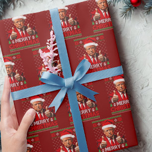 Frohe Weihnachten Funny Trump Weihnachtsmannmütze  Geschenkpapier