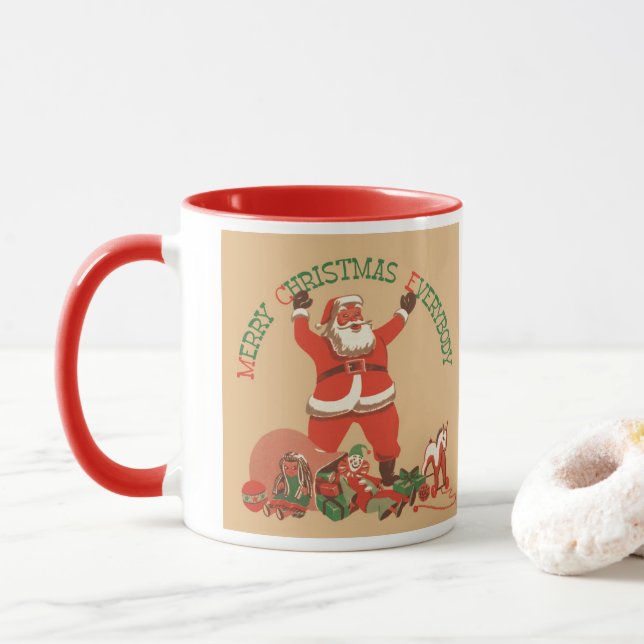 Frohe Weihnachten für alle! Vintager Weihnachtsman Tasse (Mit Donut)