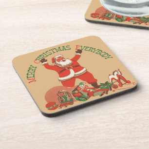 Frohe Weihnachten für alle! Vintager Weihnachtsman Untersetzer