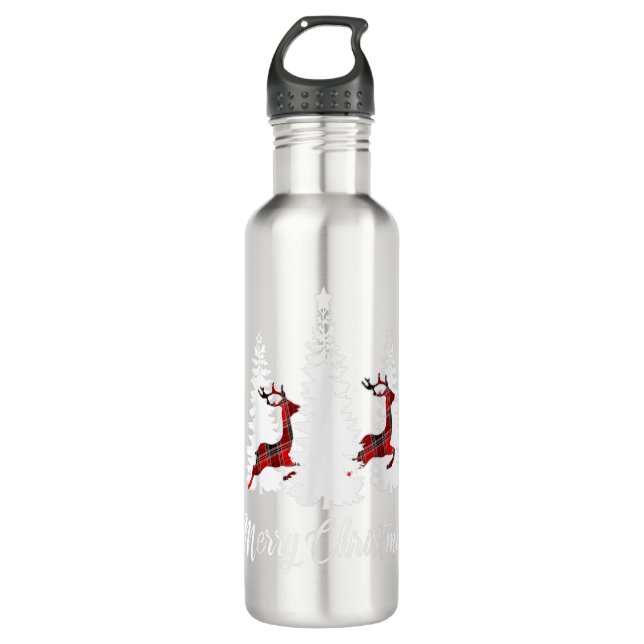 Frohe Weihnachten für Frauen Buffalo Kariert Renti Edelstahlflasche (Vorderseite)