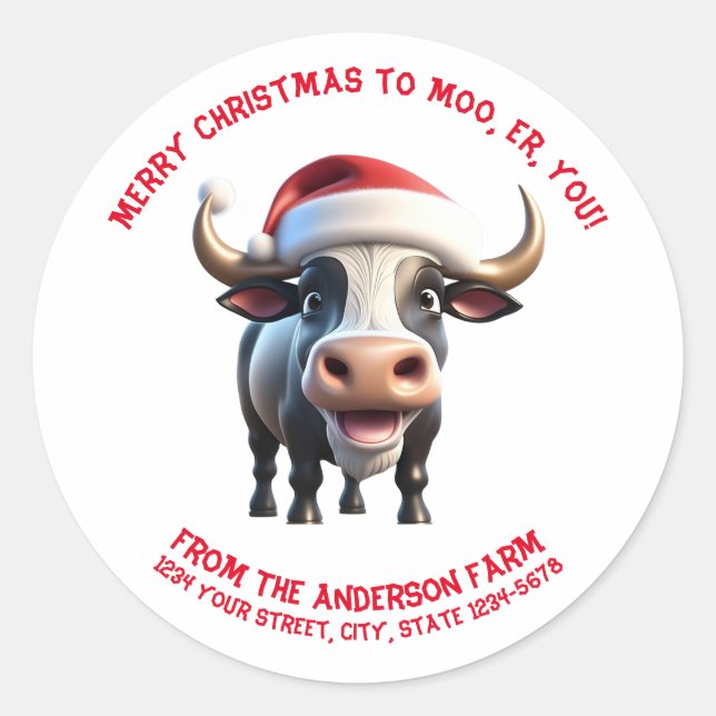 Frohe Weihnachten für Moo-Rücksendeadressen-Aufkle Runder Aufkleber (Vorderseite)