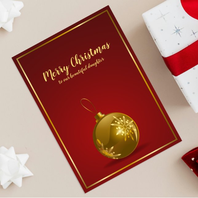 Frohe Weihnachten für unsere Tochter Gold Ornament Dankeskarte (Von Creator hochgeladen)