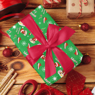 Frohe Weihnachten Fußball mit Snack Food Muster  Geschenkpapier Set