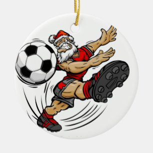 Frohe Weihnachten - Fußball Santa Keramik Ornament
