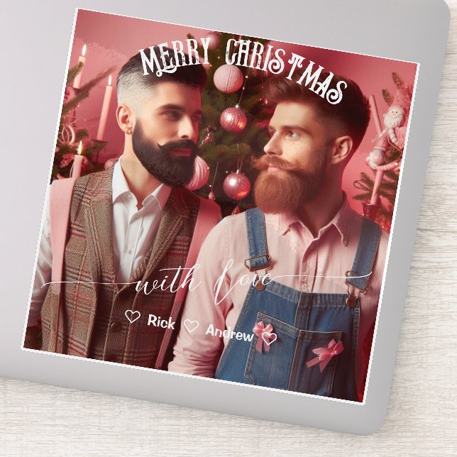Frohe Weihnachten Gay Retro Rosa | Benutzerdefinie Aufkleber (Detail)