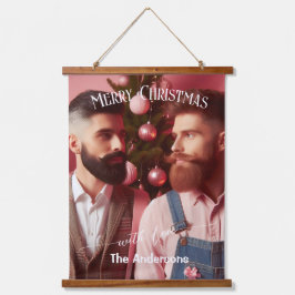 Frohe Weihnachten Gay Retro Rosa | Benutzerdefinie Wandteppich Mit Holzrahmen