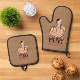 Frohe Weihnachten geben den Finger Ofenhandschuh & Topflappen-Set