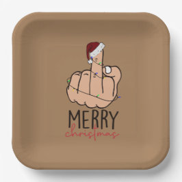 Frohe Weihnachten geben den Finger Pappteller