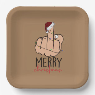 Frohe Weihnachten geben den Finger Pappteller