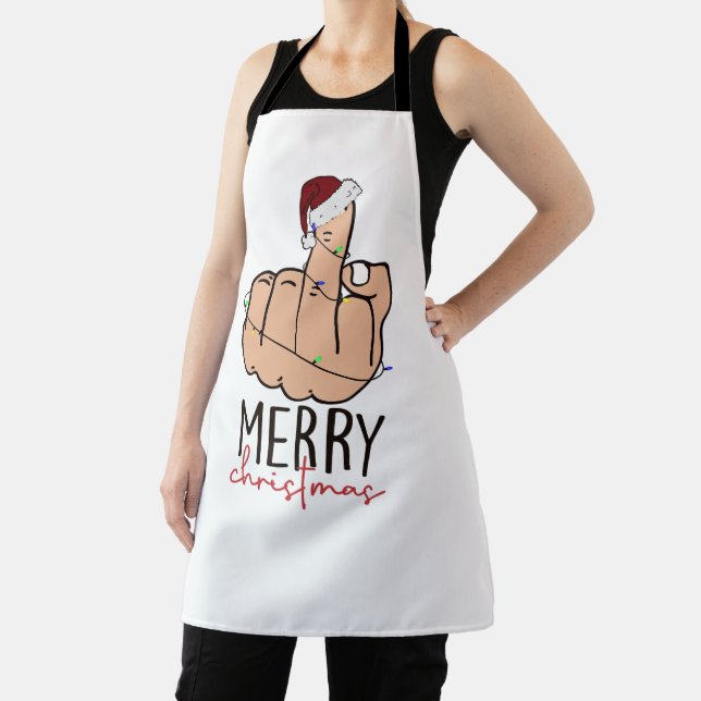 Frohe Weihnachten geben den Finger Schürze (InSitu)