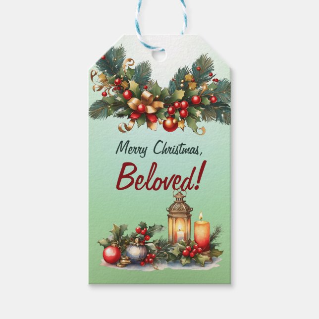 Frohe Weihnachten, geliebt! Personalisierbar Geschenkanhänger (Vorderseite)
