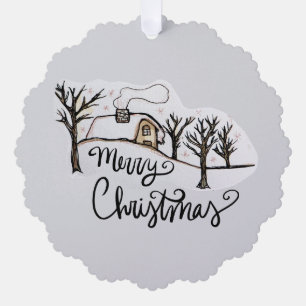 Frohe Weihnachten Gemütliche Hütte Winter Ornament Karte