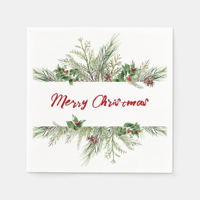 Frohe Weihnachten Gerahmt Classic Wheath Gruß Serviette (Vorderseite)