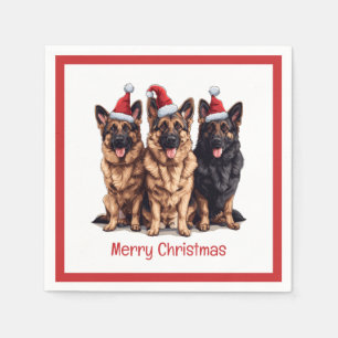 Frohe Weihnachten German Shepherd Santa Dogs Serviette