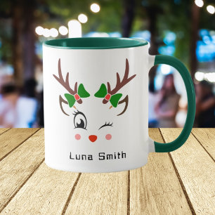Frohe Weihnachten Geschenk Süße Rehe Gesichter Grü Tasse
