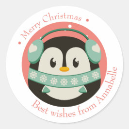 Frohe Weihnachten Geschenkaufkleber mit Pinguin Runder Aufkleber