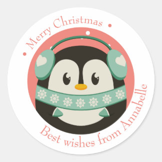 Frohe Weihnachten Geschenkaufkleber mit Pinguin Runder Aufkleber