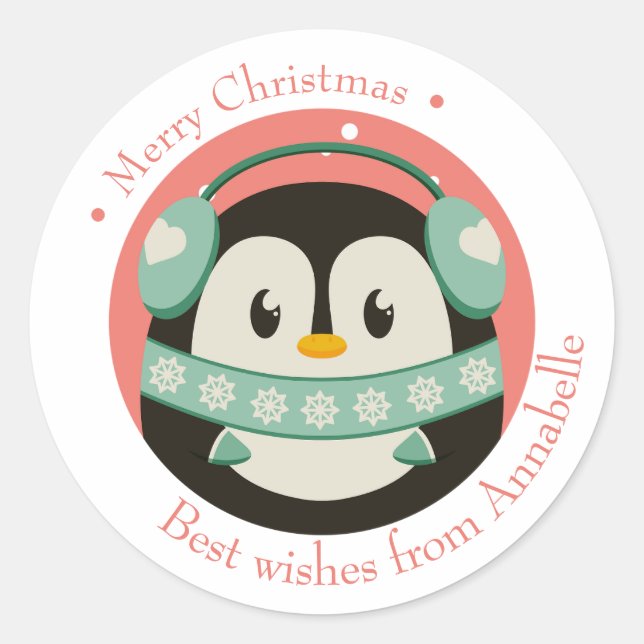 Frohe Weihnachten Geschenkaufkleber mit Pinguin Runder Aufkleber (Vorderseite)
