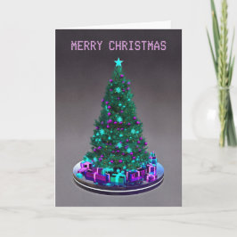 Frohe Weihnachten. Geschmückter Baum mit Geschenke Karte