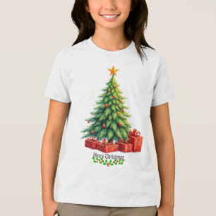 Frohe Weihnachten, geschmückter Baum, Tri-Blend Shirt