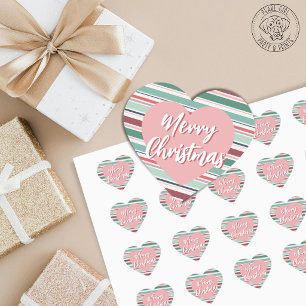 Frohe Weihnachten gestreift  Herz-Aufkleber