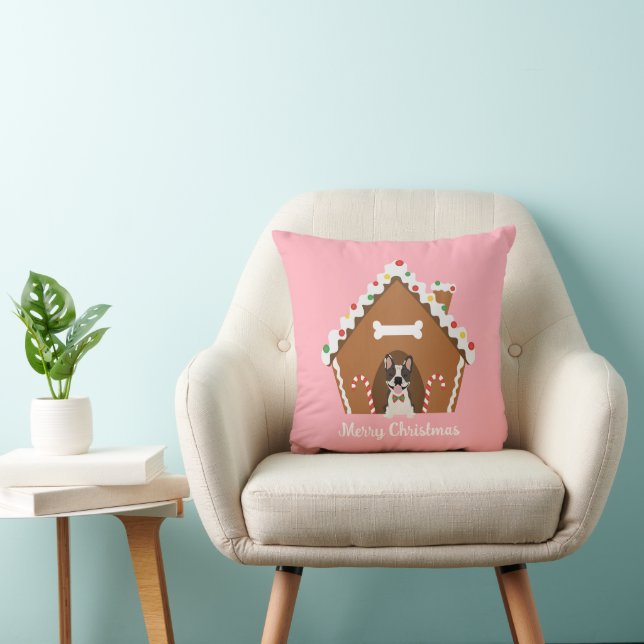 Frohe Weihnachten Gingerbread Dog House Kissen (Stuhl )