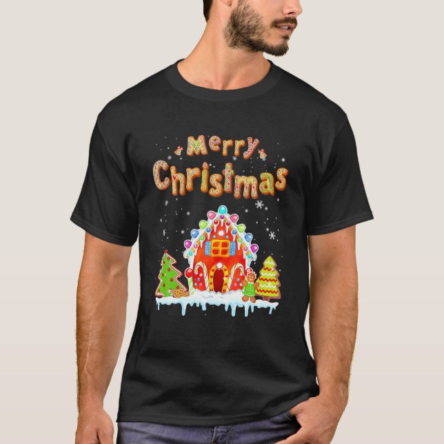 Frohe Weihnachten Gingerbread Haus Backcreme T-Shirt (Vorderseite)