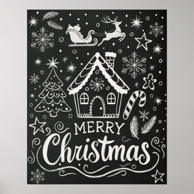 Frohe Weihnachten Gingerbread House Chalkboard Poster (Vorne)