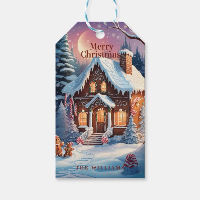 Frohe Weihnachten Gingerbread House Geschenkanhänger (Vorderseite)