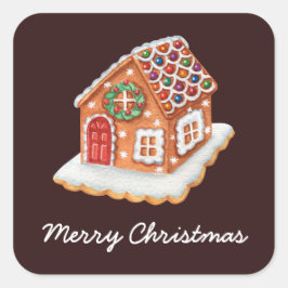 Frohe Weihnachten Gingerbread House Quadratischer Aufkleber