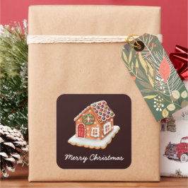 Frohe Weihnachten Gingerbread House Quadratischer Aufkleber