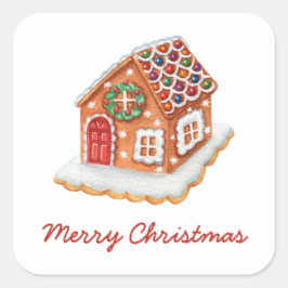 Frohe Weihnachten Gingerbread House Quadratischer Aufkleber
