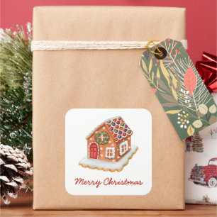 Frohe Weihnachten Gingerbread House Quadratischer Aufkleber