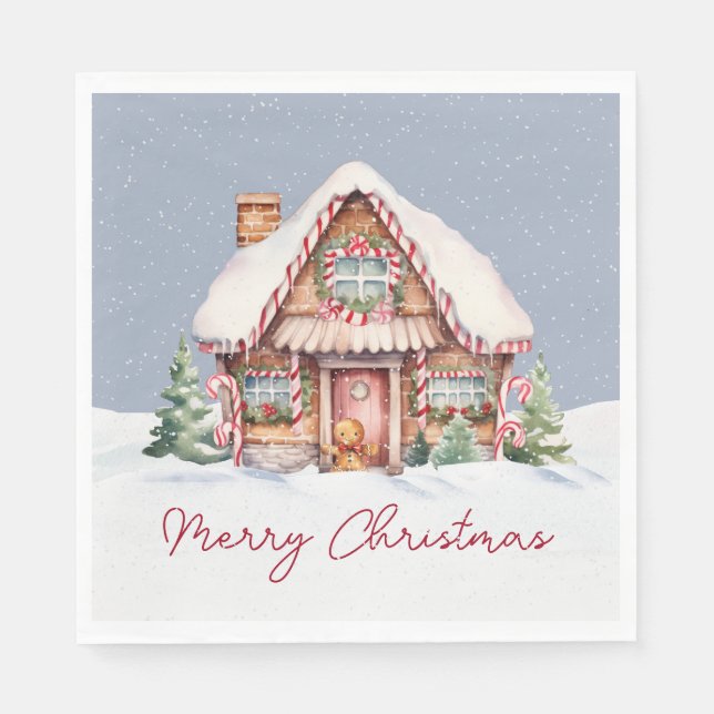 Frohe Weihnachten Gingerbread House Serviette (Vorderseite)