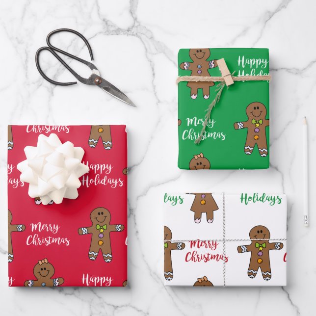 Frohe Weihnachten Gingerbread Man  Geschenkpapier Set (Vorderseite)