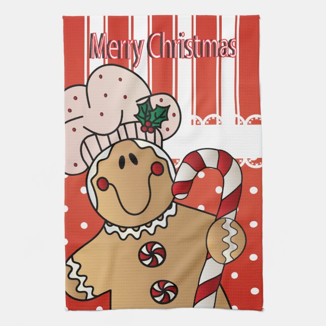 Frohe Weihnachten Gingerbread Man Geschirrtuch (Vertikal)