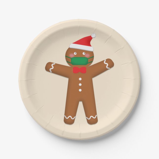Frohe Weihnachten Gingerbread Mann in Gesicht Mask Pappteller (Vorderseite)