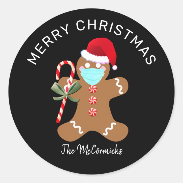 Frohe Weihnachten Gingerbread Mann Santa Personali Runder Aufkleber (Vorderseite)