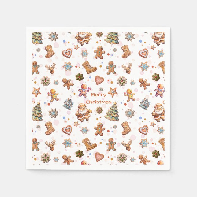 Frohe Weihnachten Gingerbrot Niedlich Fun White Serviette (Vorderseite)