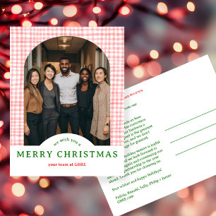 FROHE WEIHNACHTEN Gingham Bogen FOTO Geschäft Weih Postkarte