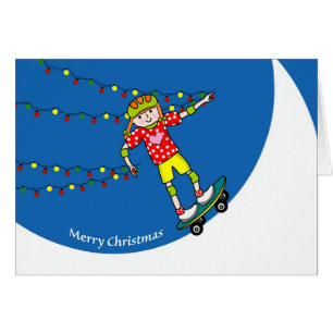 Frohe Weihnachten, Girl Skateboarder mit Lichtern